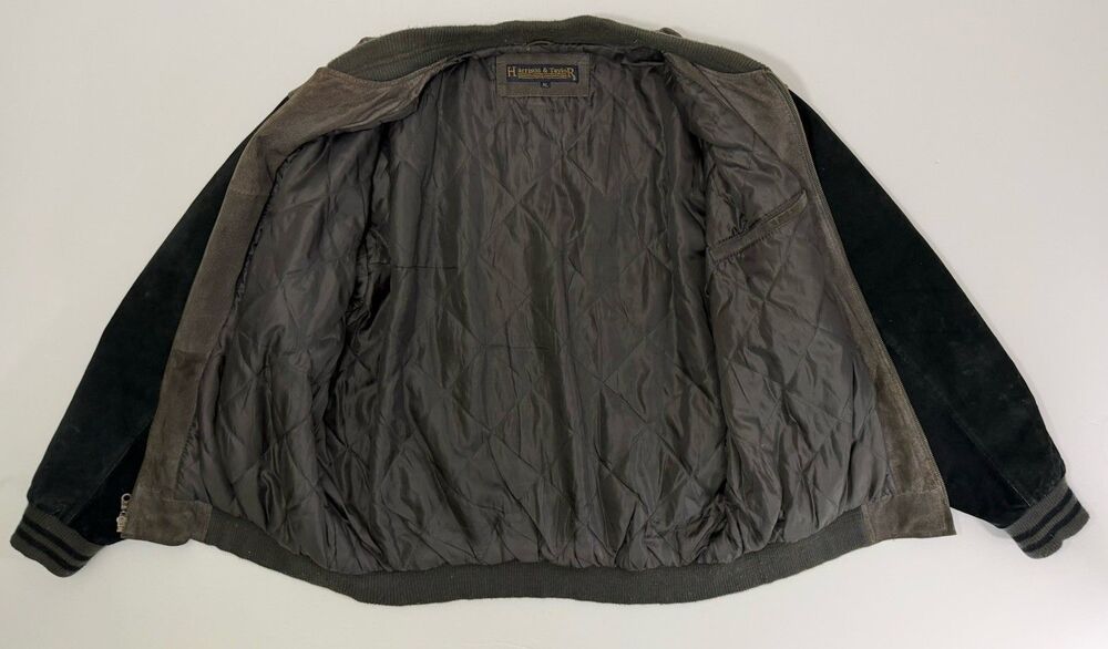 VTG Harrison & Taylor Suede Leather XL Brown Black Bomber Jacket 90s Nostalgia - Picture 7 of 11